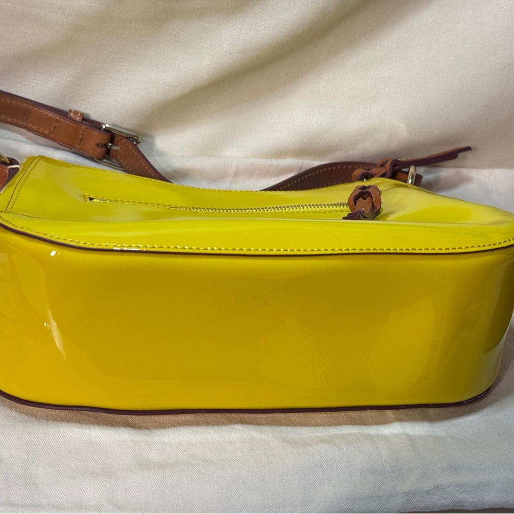 Dooney & Bourke Yellow Patent Leather Shoulder Bag Brown purple strap Kiley - Picture 7 of 16